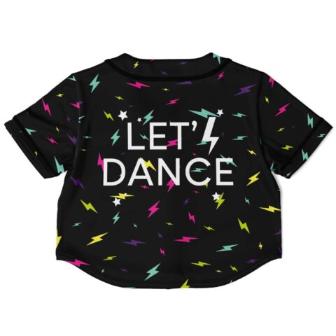 Lightning bolt rave crop top with bold festival text, back view