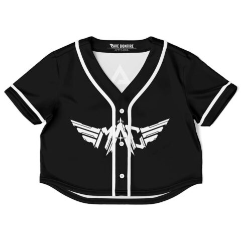 Black wing rave crop top jersey with white wing design on front