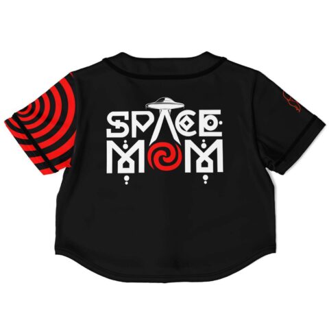 Back view crop top with SPACE MOM text and UFO design