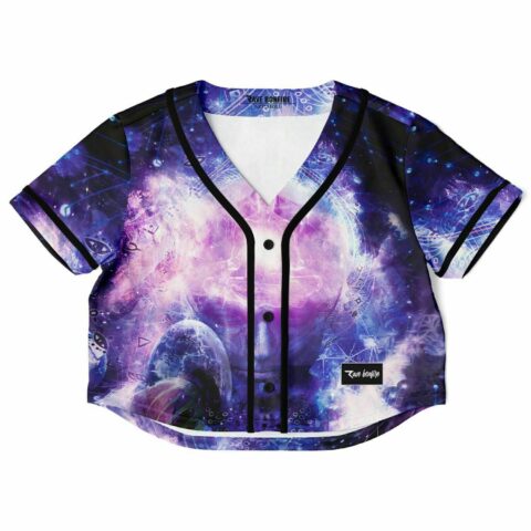 Cosmic purple rave cropped baseball jersey with black accents