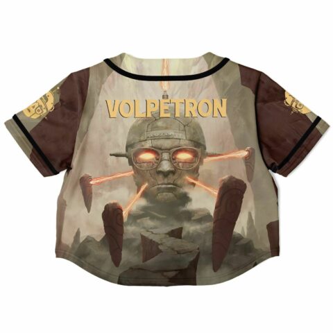 Colorful skull rave crop top with skull-themed graphic, back view