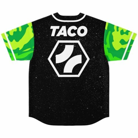 back view of galaxy print jersey showing TACO text and hexagon logo