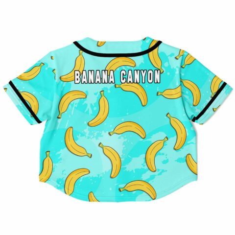 Back of the banana leaf rave crop top with BANANA CANYON text