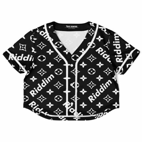 Black rave crop top with riddim EDM prints