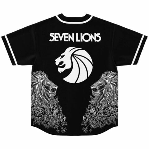black rave jersey back view with roaring lion emblem and mirrored floral lions