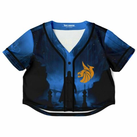 Rave cropped baseball jersey with a dragon graphic