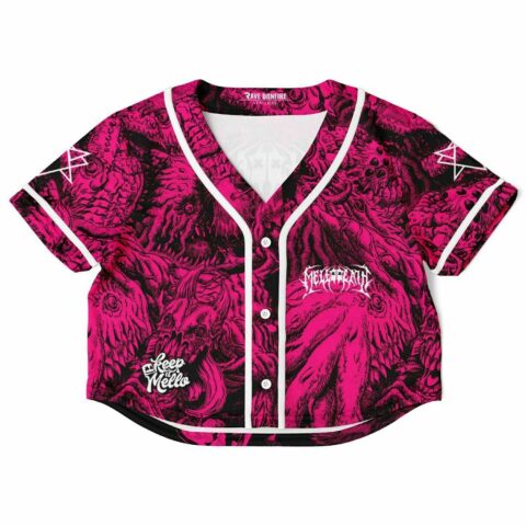 Rave cropped baseball jersey with vivid pink and black graphic artwork