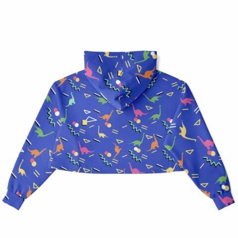 Back view of rave cropped hoodie featuring vibrant dinosaur design