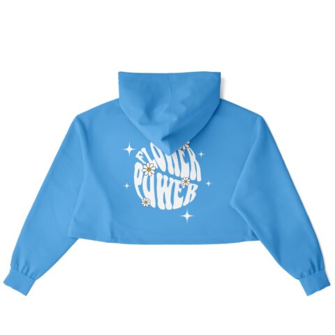 Back view of the flower power rave cropped hoodie with a large Flower Power badge