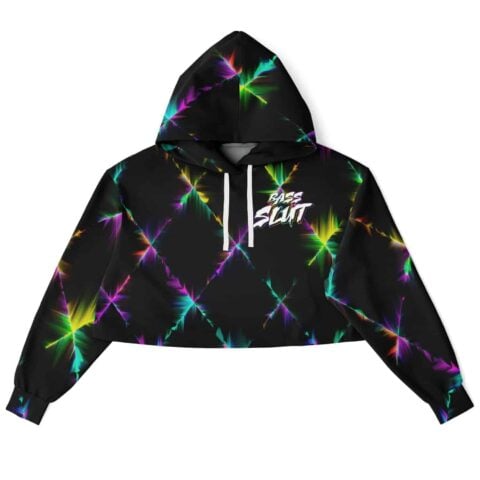 Black neon starburst rave cropped hoodie, front view