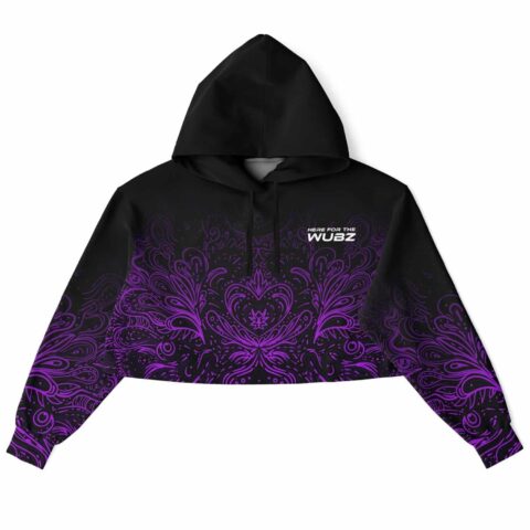 Black purple swirl rave cropped hoodie with swirl design and front graphic