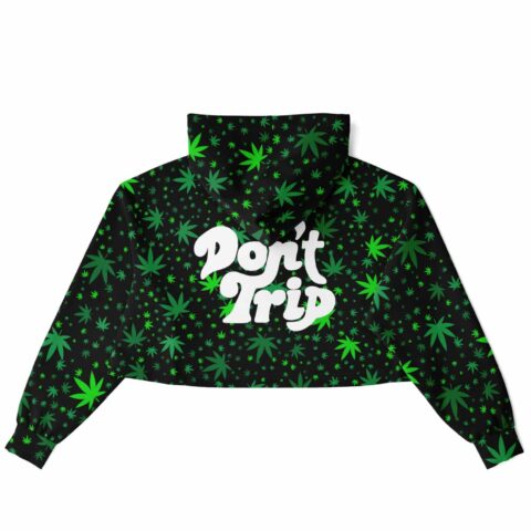 Back view of the green leaf rave cropped hoodie with large Don't Trip lettering