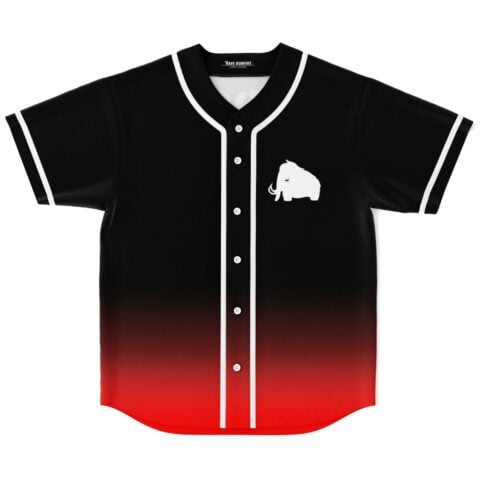 Black-to-red gradient jersey with white woolly mammoth emblem and piping, front view