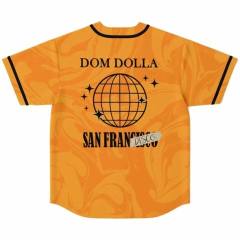 Orange marbled swirl jersey featuring disco globe graphic and San Francisco text, back view