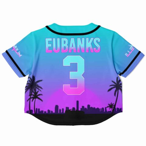 Rave cropped baseball jersey with blue and purple gradient design