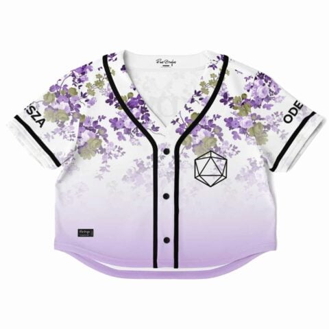 Lavender floral rave cropped baseball jersey front view with flower print
