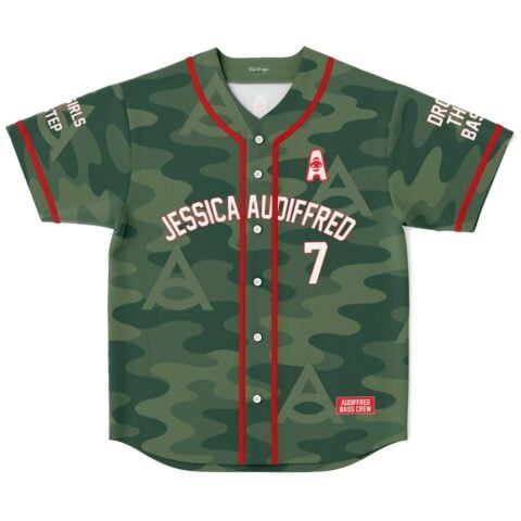 Jessica Audiffred rave baseball jersey — camo, green woodland