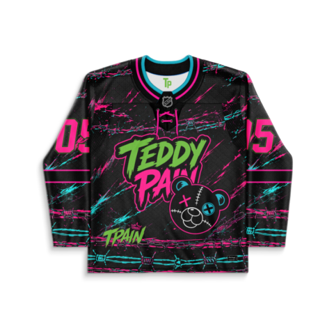 Teddy Pain Nappy Boy Pink Teal Rave Hockey Jersey